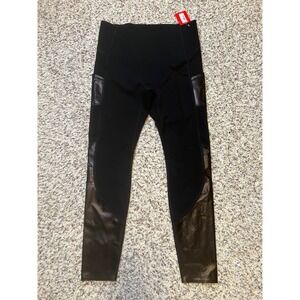 NEW SPANX Black Glass Panel Leggings Sz M Black Lightweight Ankle Pockets